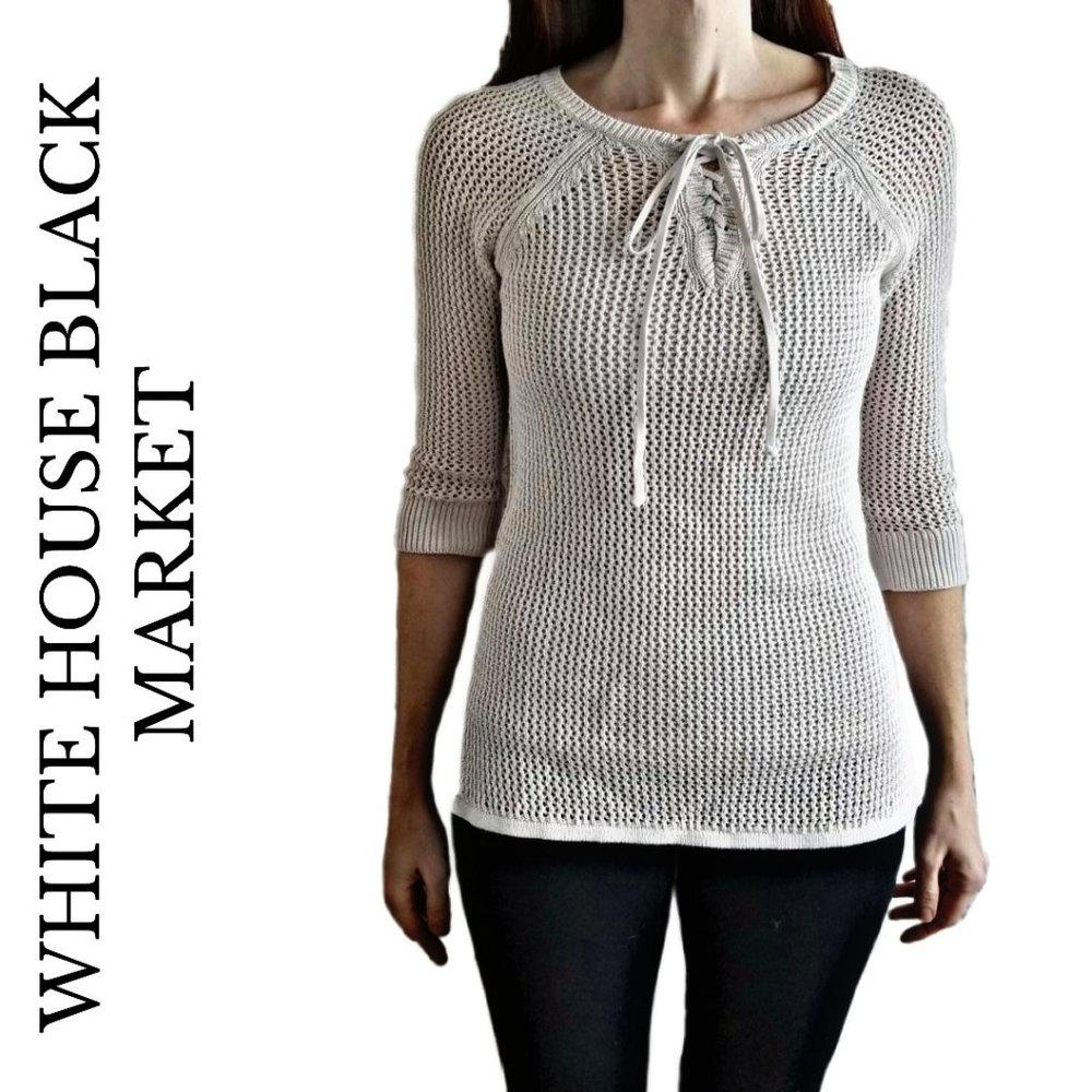 WHBM crochet lace up front sweater size small